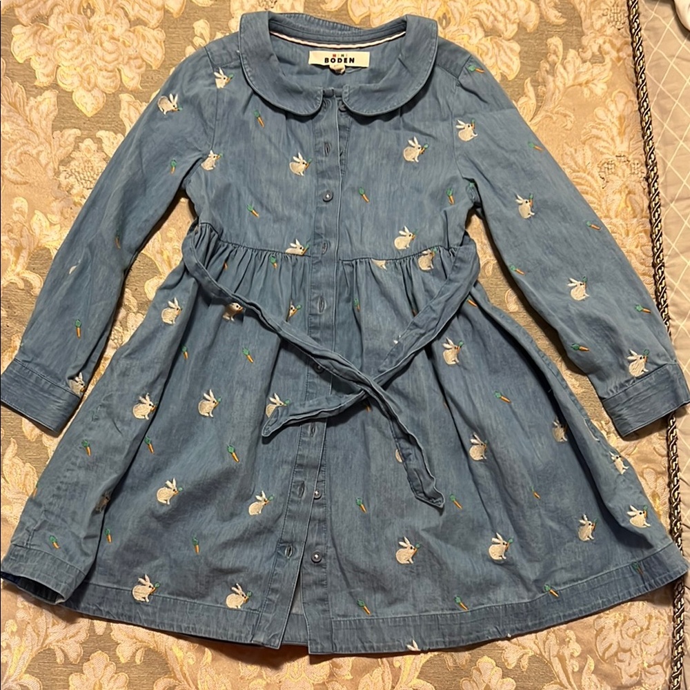 Mini Boden Blue Bunny Rabbit Print Casual Dress